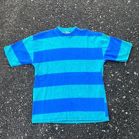 Other - Vintage 90s striped shirt size large blue aqua skater surf
